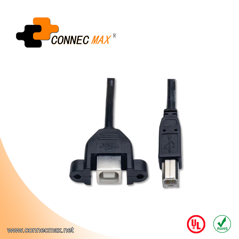 USB 2.0 B Male to B Female Cable With Panel Mount 