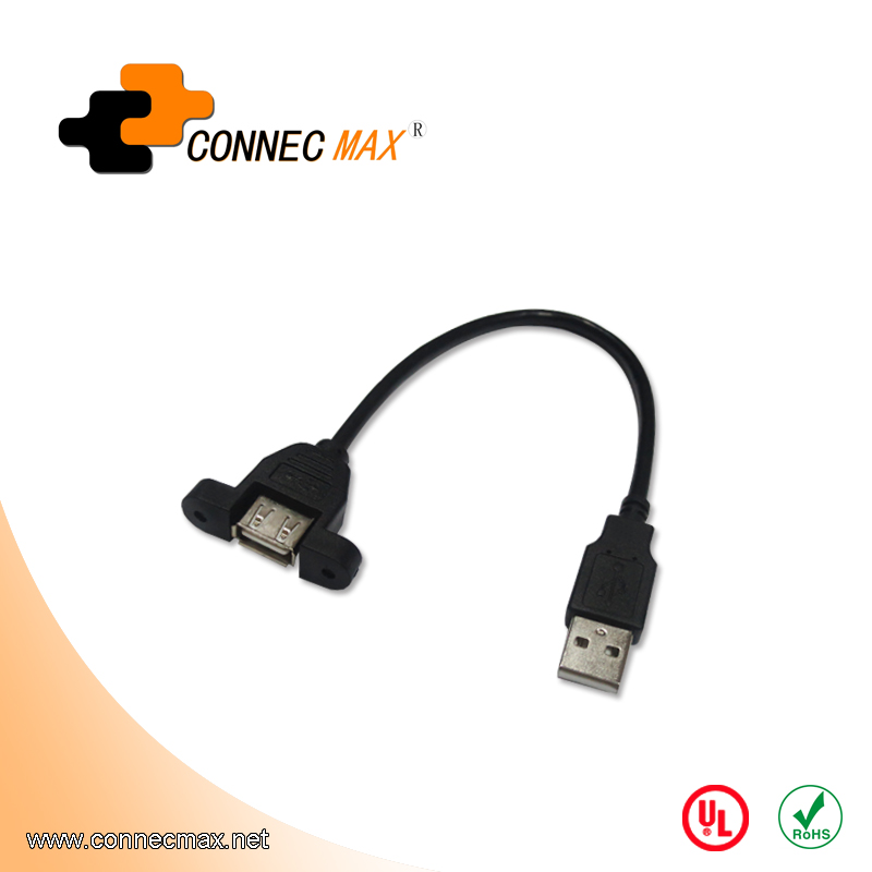 USB 2.0 A Male to A Female Extension Cable with Panel Mount 